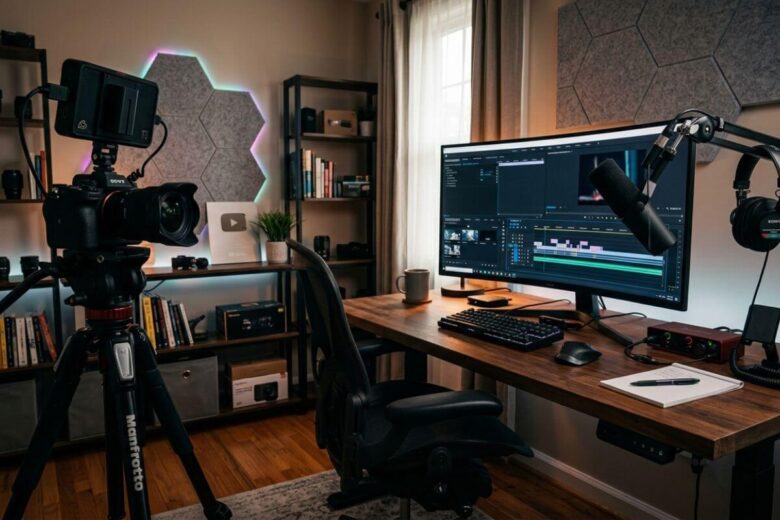 Setup profissional de gravação para marketing digital e criação de infoprodutos.